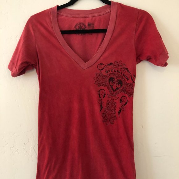 Affliction Tops - AFFLICTION RED V NECK T SHIRT